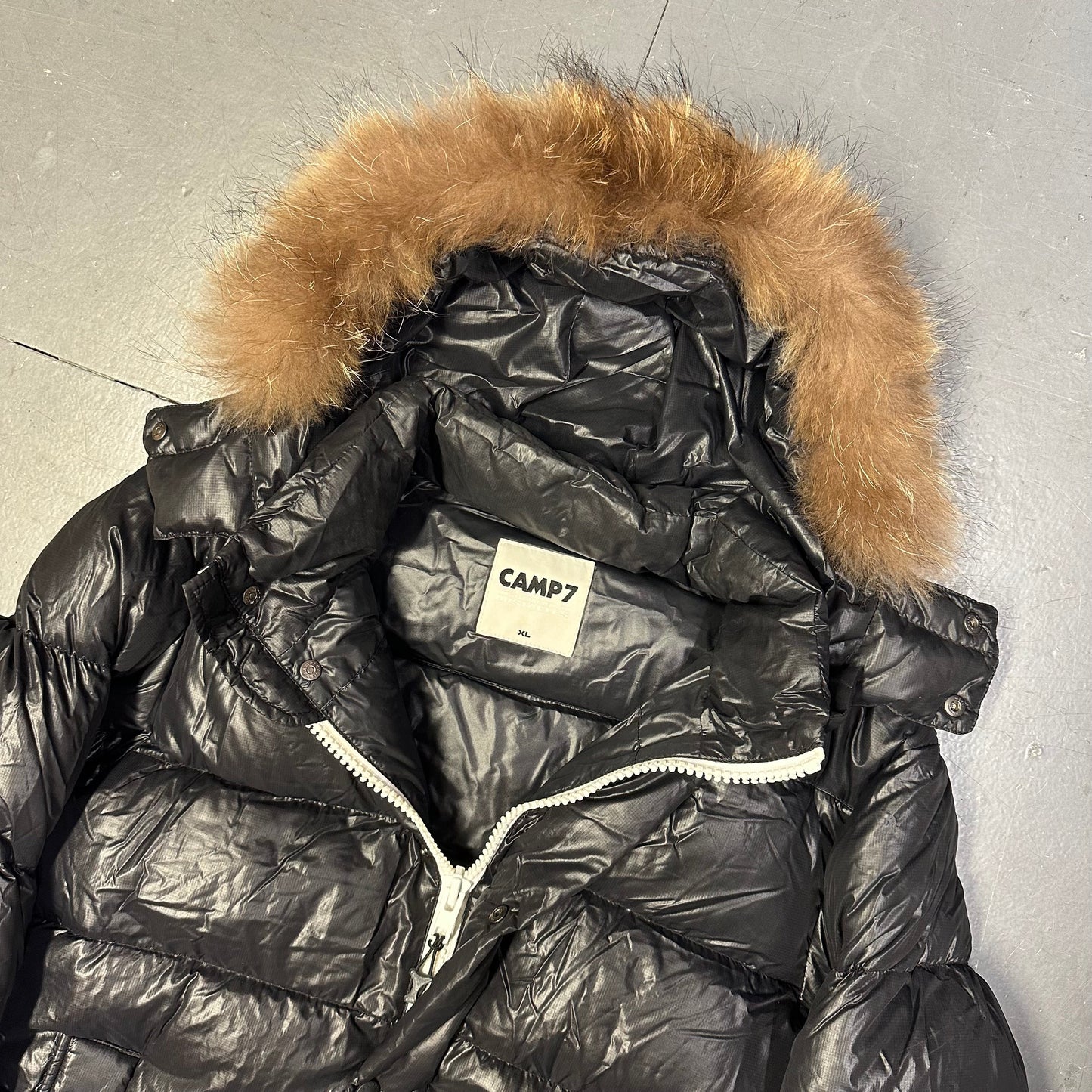 Camp 7 Fur Hood Puffer Jacket In Black ( XL )