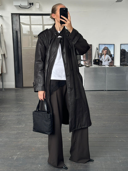 Italian Vintage 1990s Belted Leather Trench Coat - L/XL