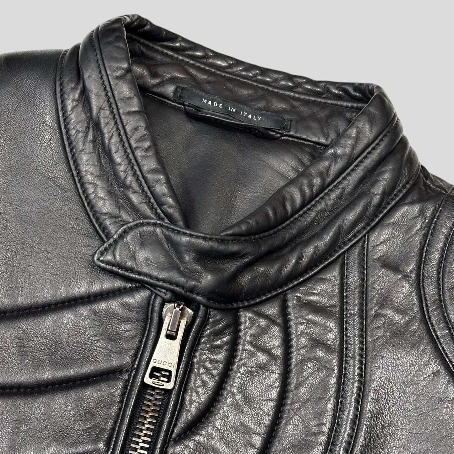 Gucci by Tom Ford AW00 Runway Spiral Leather Padded Moto Jacket - IT50 | Default Title, Black