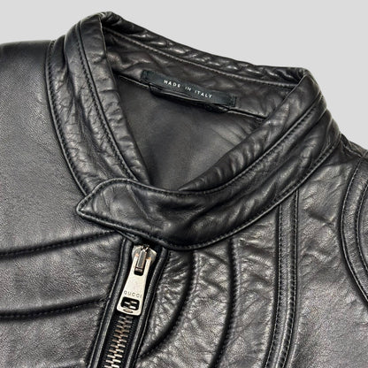Gucci by Tom Ford AW00 Runway Spiral Leather Padded Moto Jacket - IT50 | Default Title, Black
