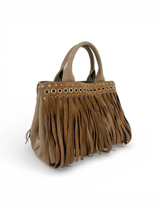 RARE 2010s Prada Grommet Suede Frill Handbag | O/S, Brown