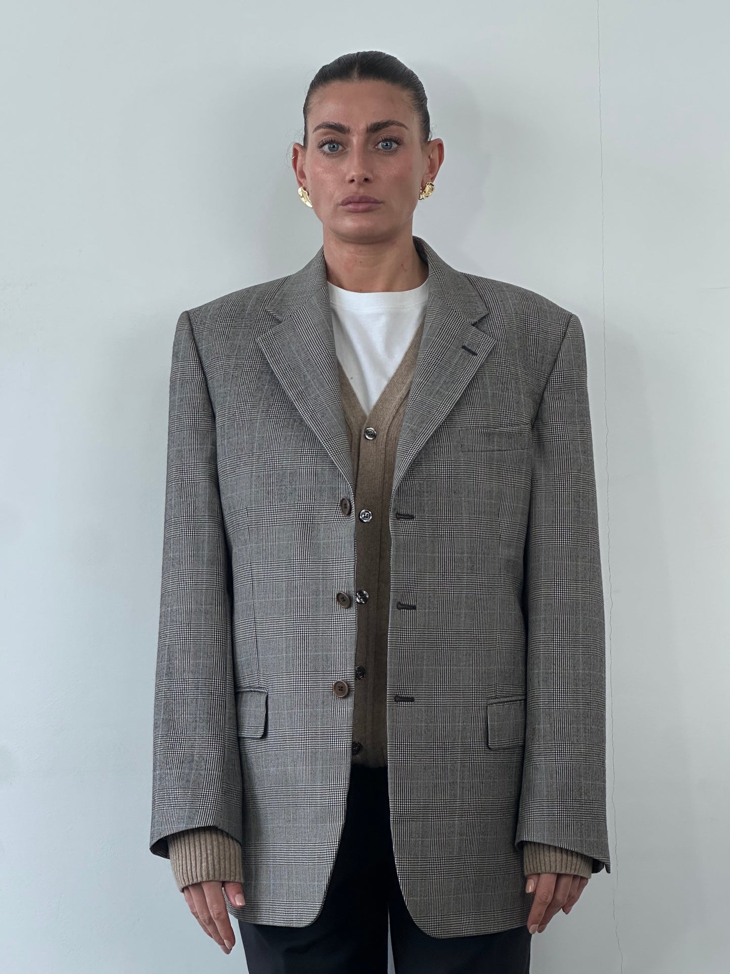Italian Vintage Wool Check Single Breasted Blazer - 42R/L