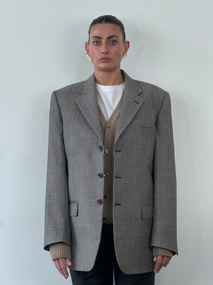 Italian Vintage Wool Check Single Breasted Blazer - 42R/L