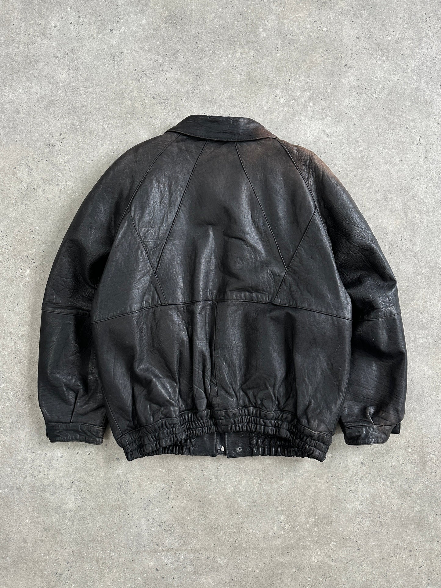 Vintage 1980s Aged Leather Bomber Jacket - XL