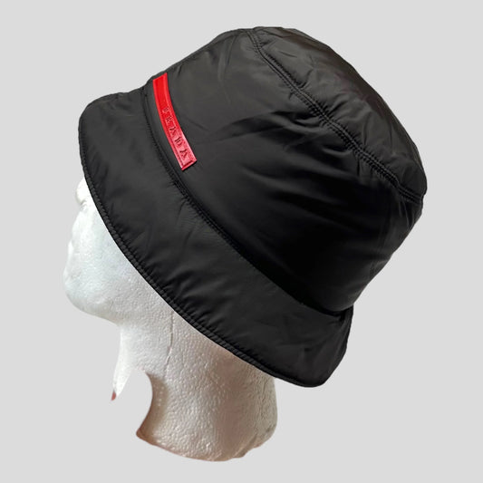 Prada Sport 1999 Nylon Padded Red Tab Bucket Hat - M/L