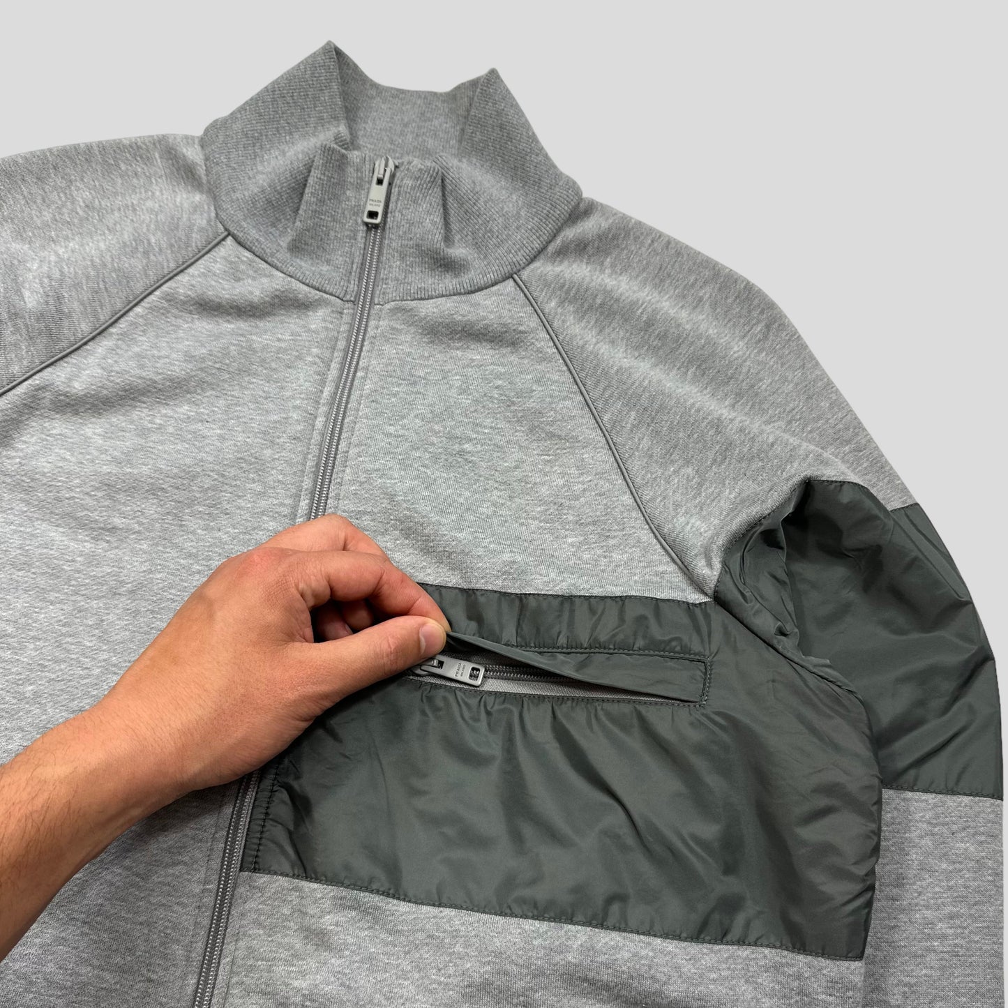 Prada Milano 2017 Red Tab Nylon Panelled Cotton Track Jacket - M/L | Default Title, Grey