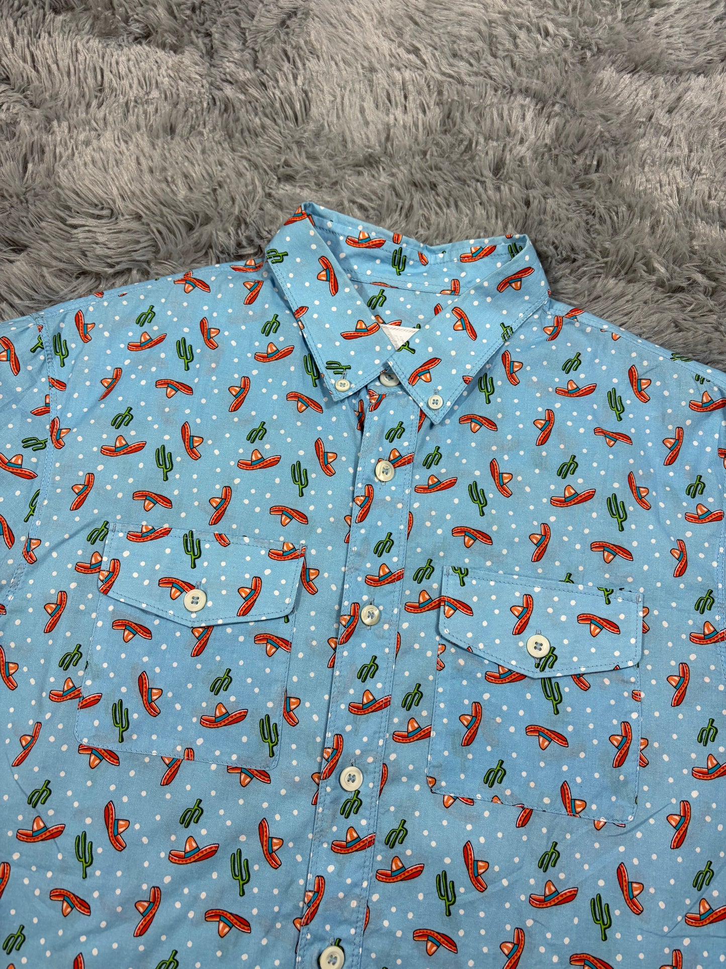 Prada 2016 Sombrero Cartoon Western Double Pocket Shirt - L | O/S, Blue