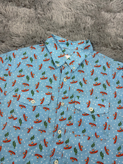 Prada 2016 Sombrero Cartoon Western Double Pocket Shirt - L | O/S, Blue