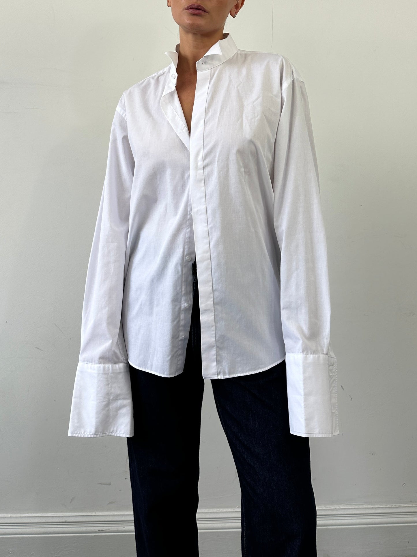 Vintage 2000s Wing Collar Cotton Tuxedo Dress Shirt - L/XL