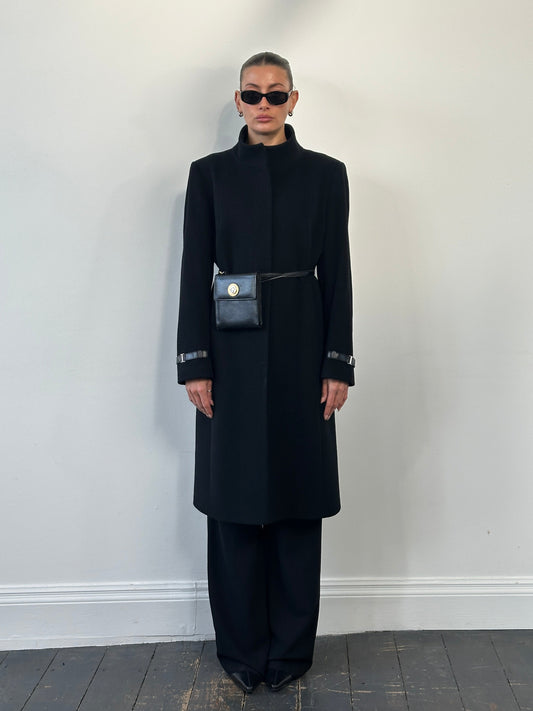 Vintage 1990s Wool High Neck Coat - L