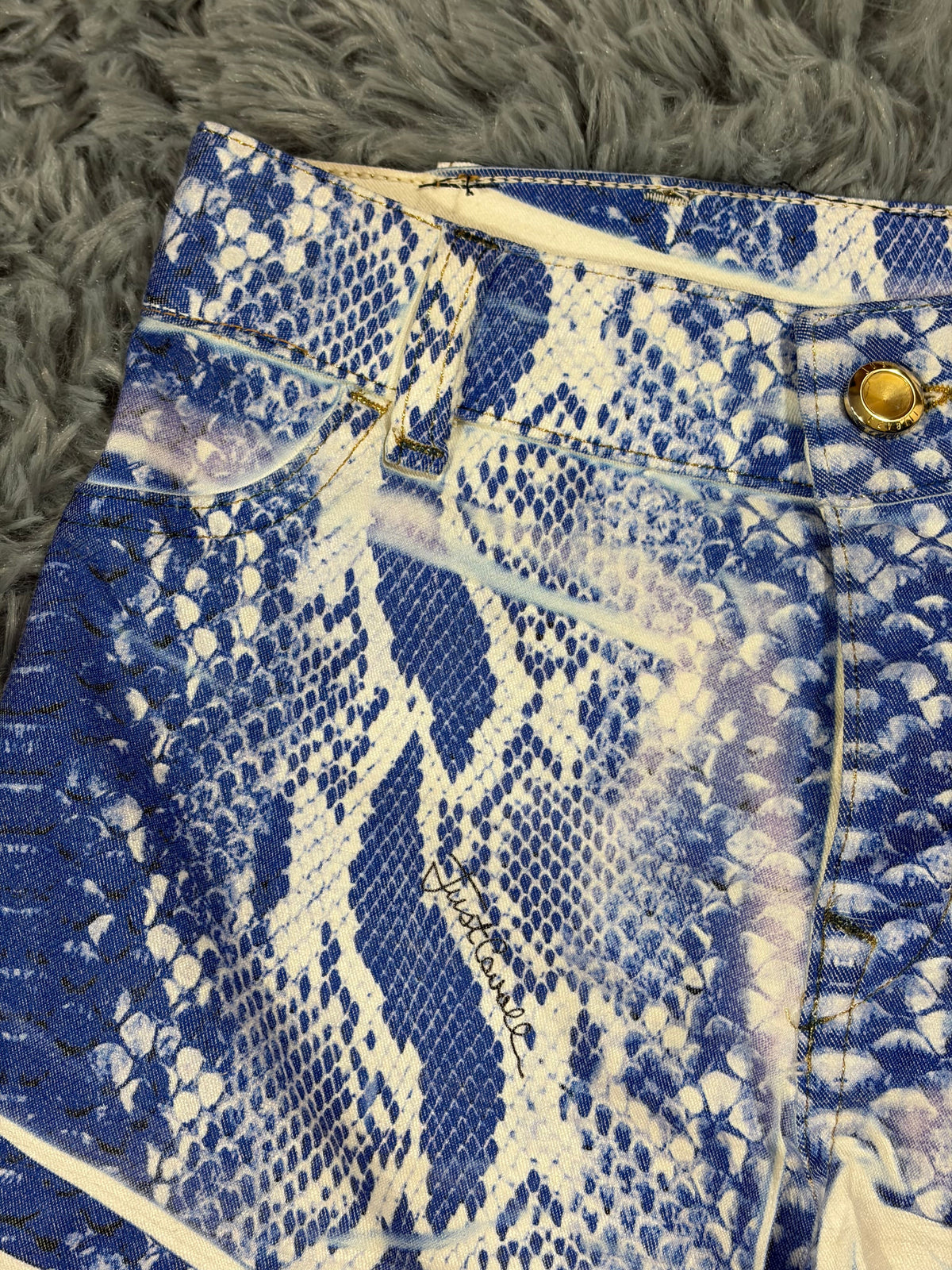Just Cavalli 00’s Acid Python Print Stretchy Jeans - S | O/S, Blue