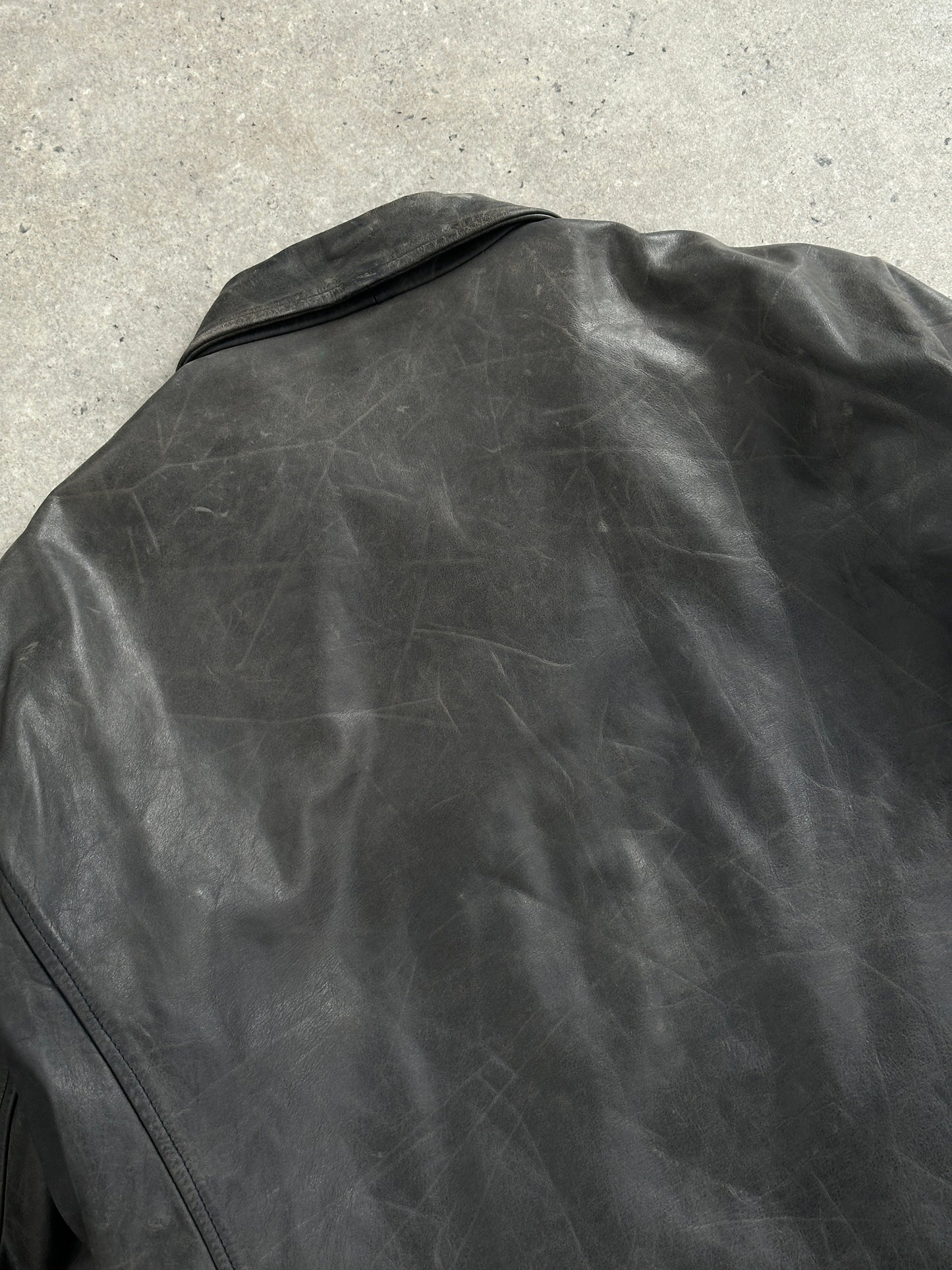 Vintage 1990s Aged Boxy Leather Jacket - L/XL