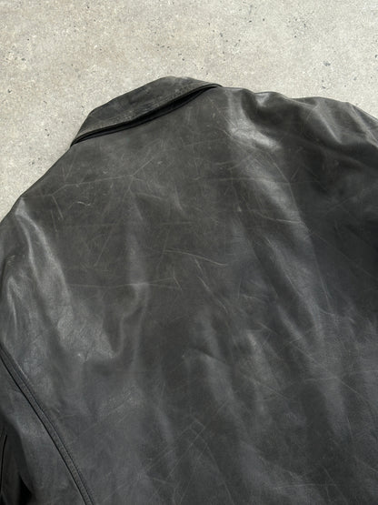 Vintage 1990s Aged Boxy Leather Jacket - L/XL