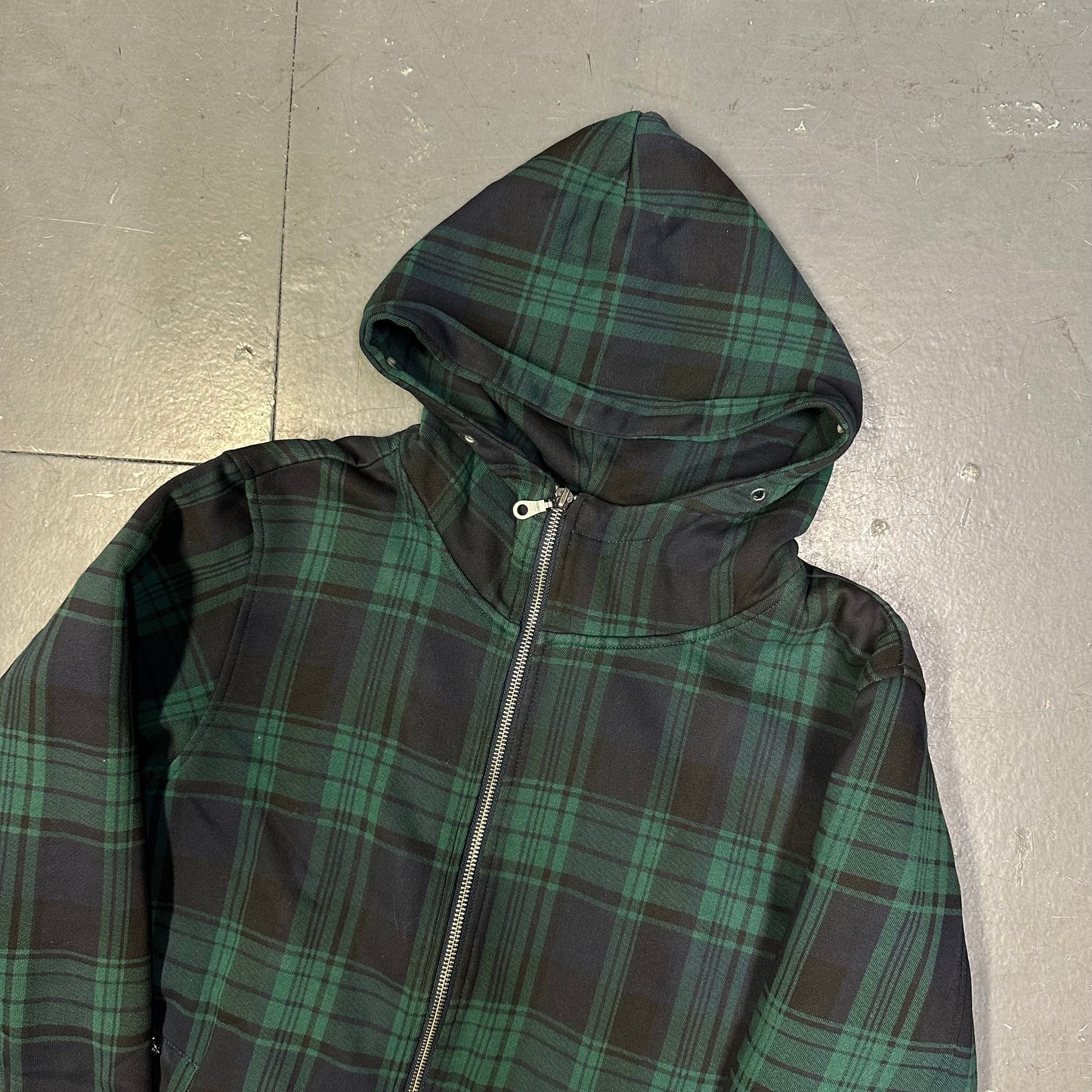 Takeo Kikuchi Plaid Hoodie In Green With Fur Hood  ( L )