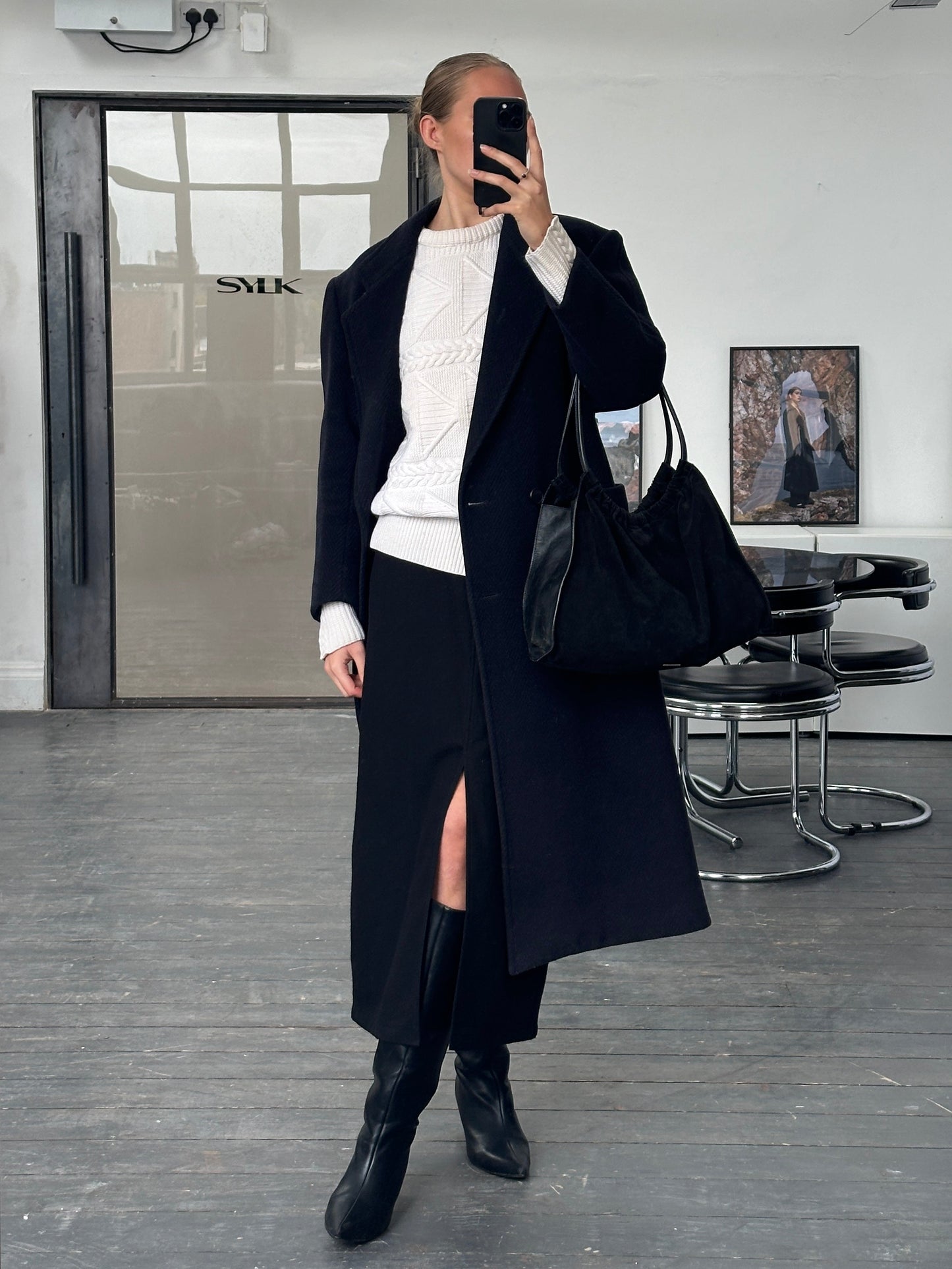 Burberry 1990s Herringbone Wool Double Breasted Coat - M/L