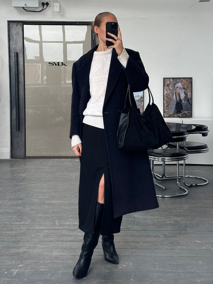 Burberry 1990s Herringbone Wool Double Breasted Coat - M/L