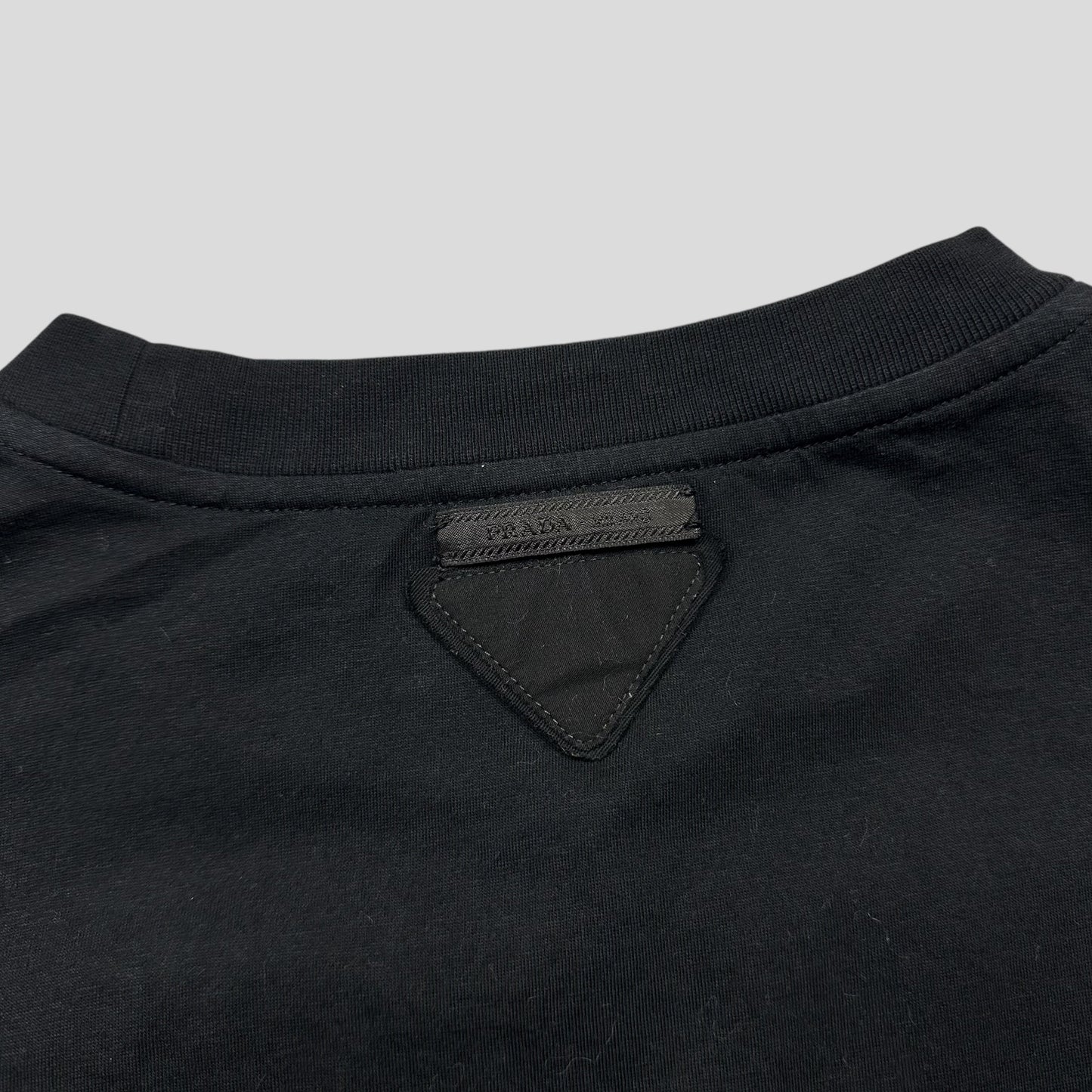 Prada Milano 2019 Triangle Logo Black Cotton Fitted T-shirt - XXL (L)
