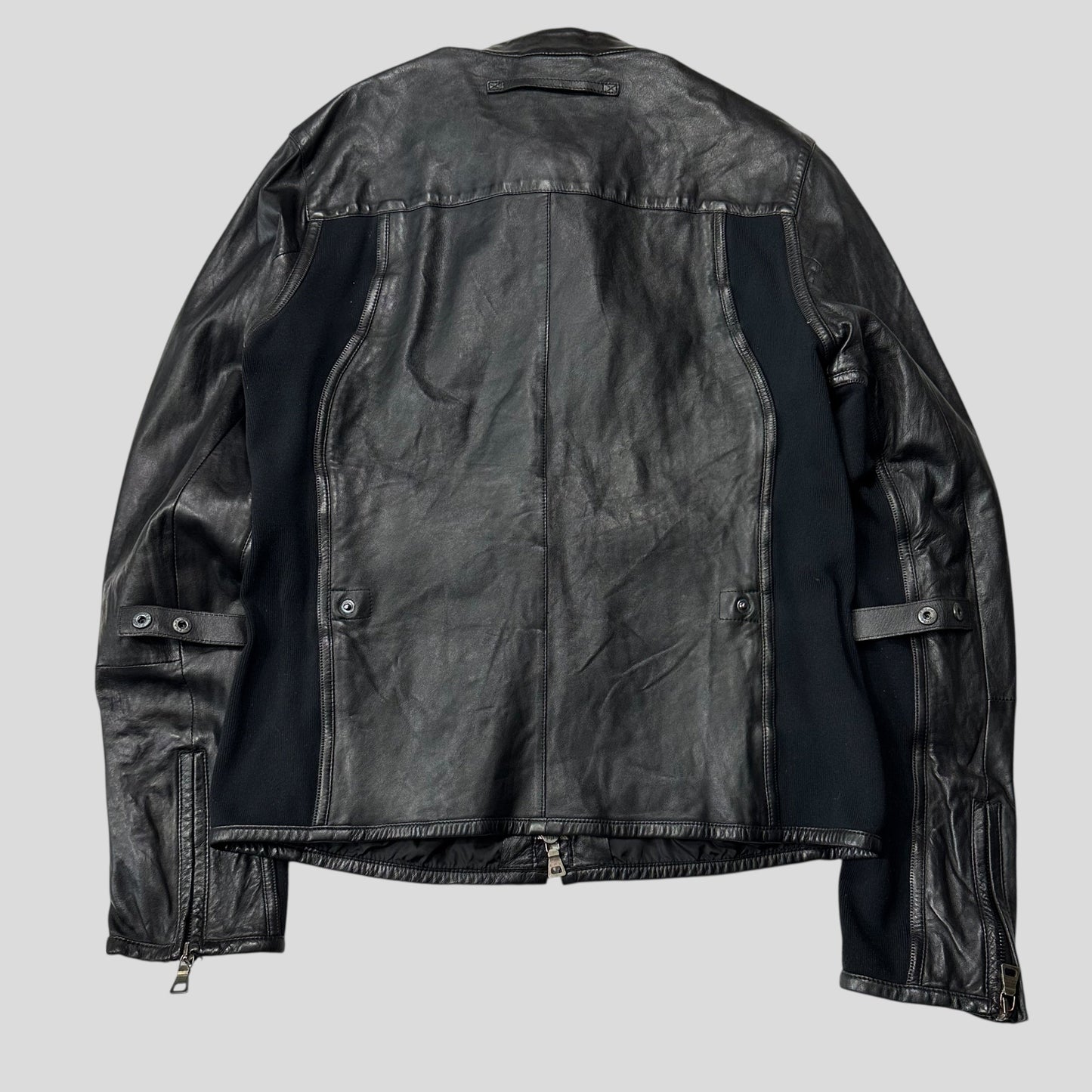 Prada Sport SS00 Leather Biker Curved Panelled Moto Jacket - IT48 (S) | Default Title, Black