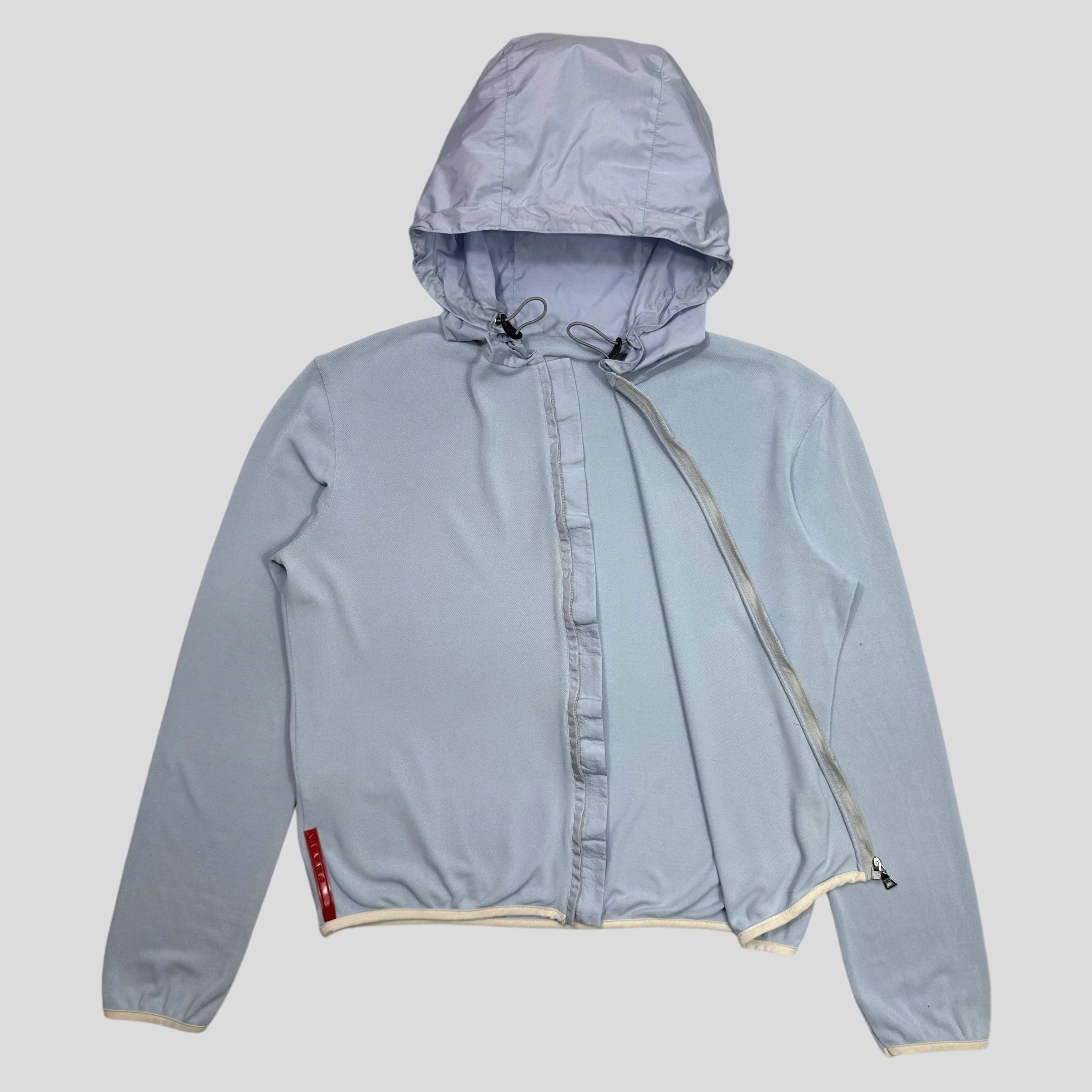 トップス PRADA SPORT nylon hoodie tech archive Prada Sport SS00 Baby Blue Mesh Cropped Technical Hoodie - M