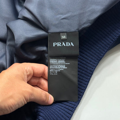 Prada Milano 2015 Metallic Blue Nylon Bomber Jacket - IT50