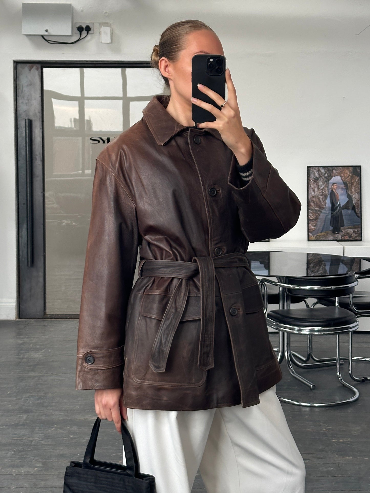 Italian Vintage 1990s Aged Belted Leather Jacket - XL