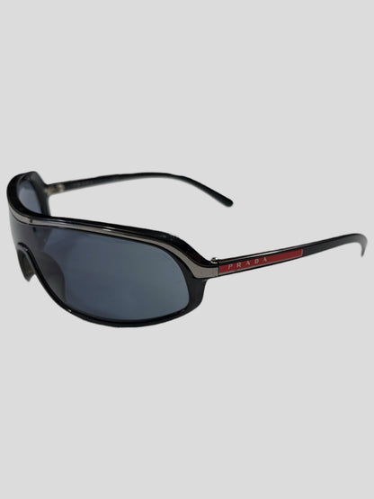 Prada Sport 00’s Red Logo Blue Lens Shield Sunglasses | O/S, Multicoloured