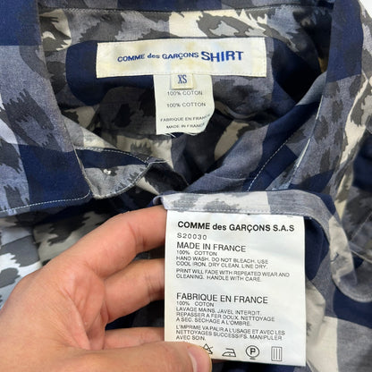 CDG SHIRT 00’s Camo Check Short Sleeve Shirt - S | XS, Blue