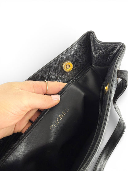 Vintage 1994 Chanel CC Black Caviar Leather Tote Bag | O/S, Multicoloured