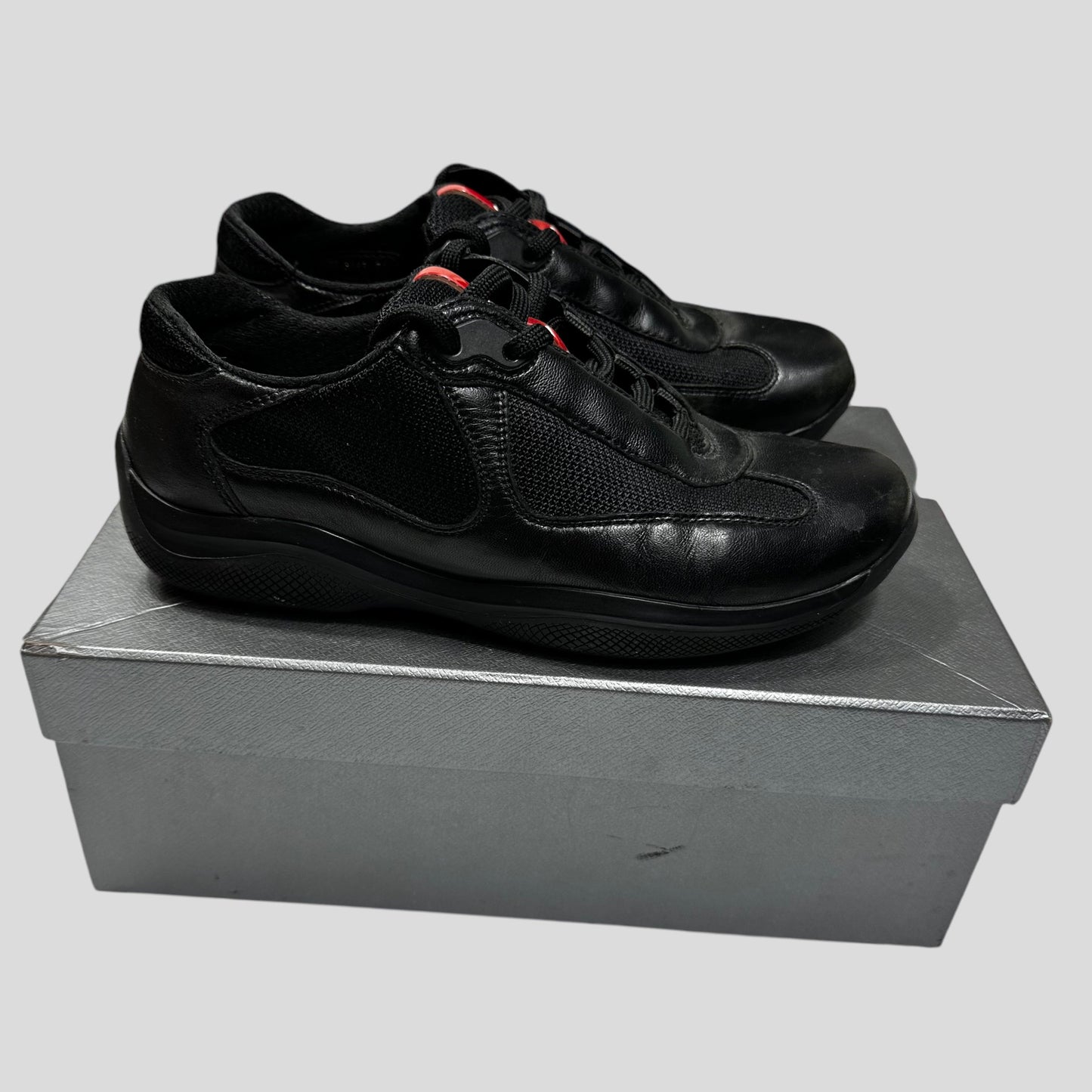 Prada Americas Cups Triple Black Leather - UK4