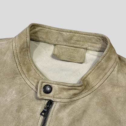 Prada Milano 2007 Suede Leather Double Pocket Logo Jacket - IT56 | Default Title, Cream