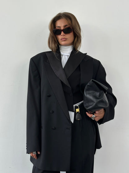 Vintage 1990s Tuxedo Pure Wool Double Breasted Suit - 46R/W34-36