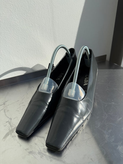 Prada 90s Leather Square Toe Mary Jane Kitten Heels | UK 38.5, Black