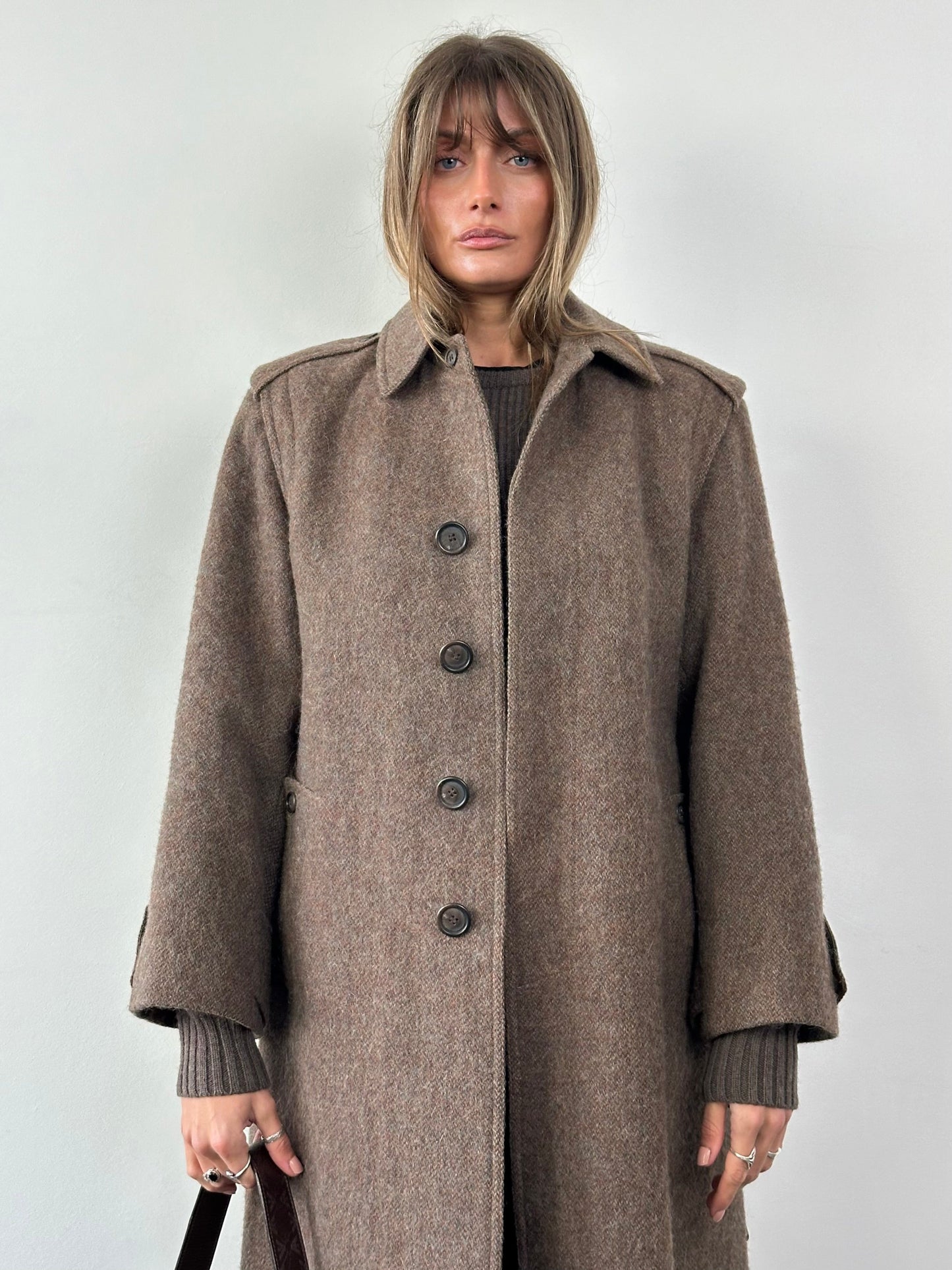 Italian Vintage Wool Mohair Single Breasted Belted Coat - L