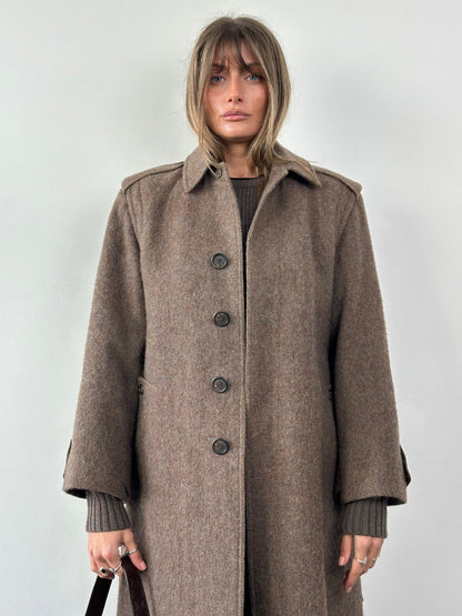 Italian Vintage Wool Mohair Single Breasted Belted Coat - L