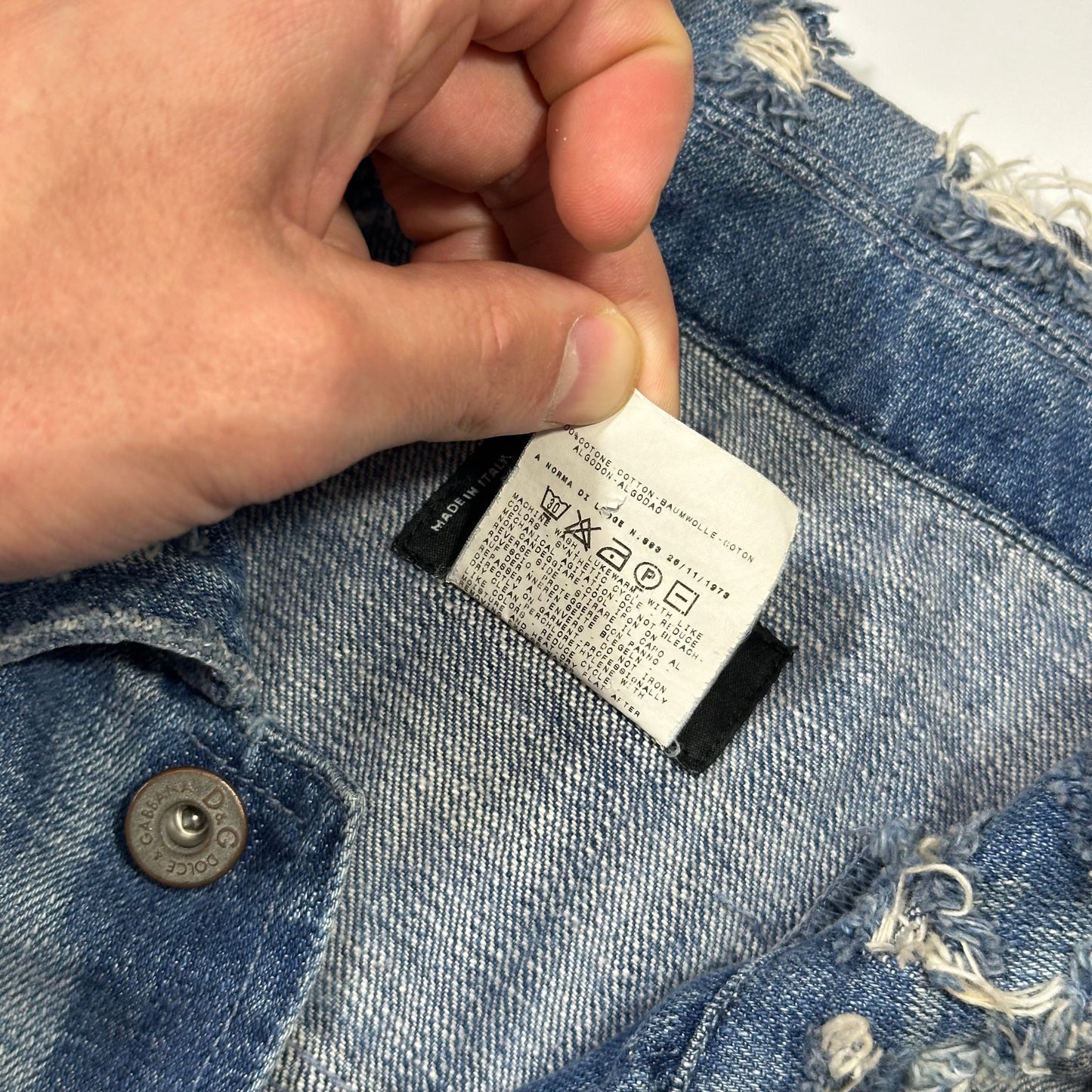 D&G AW04 Distressed Reconstructed Denim Boxy Jacket - L (M)