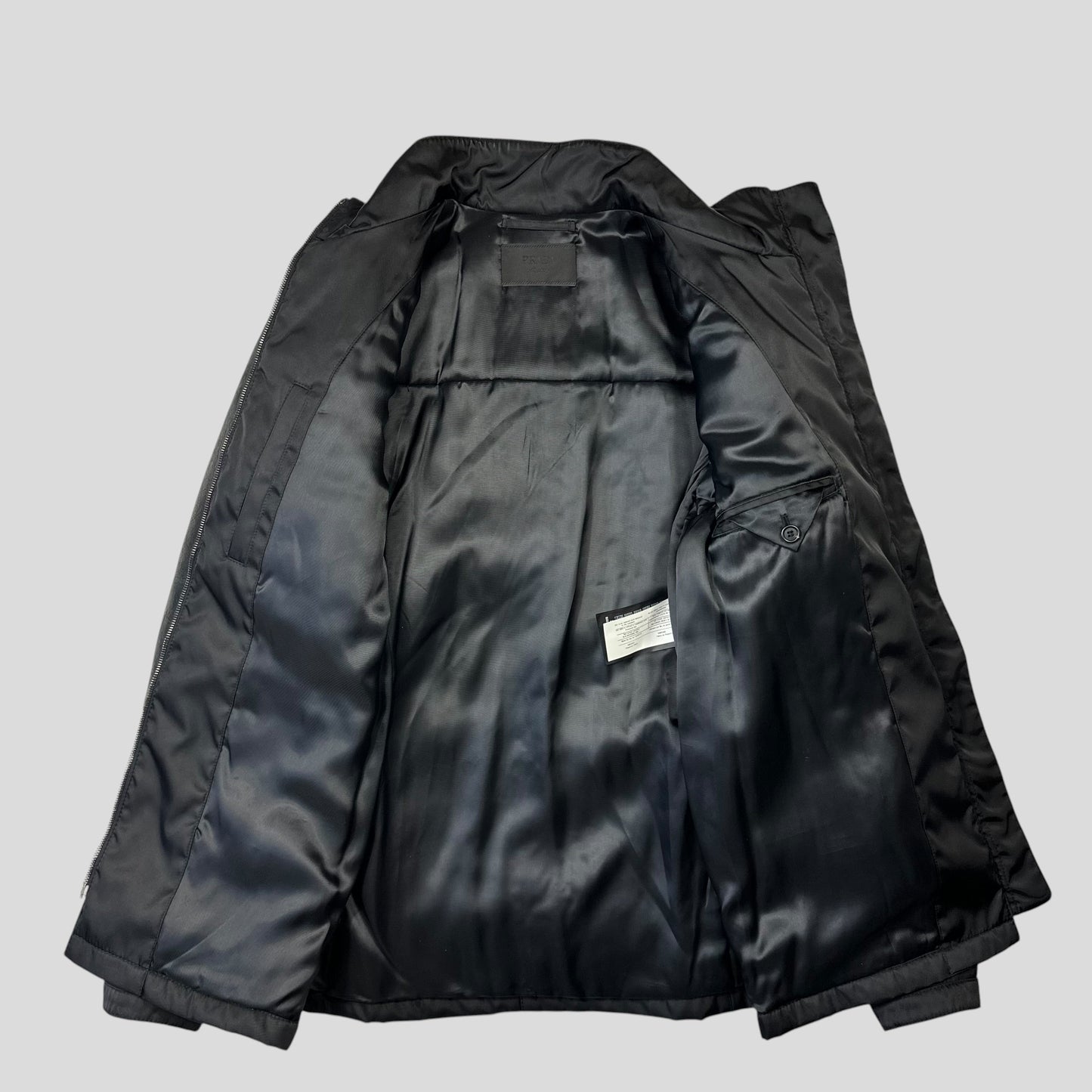 Prada Milano 2011 Gabardine Nylon Leather Jacket + Belt - M | Default Title, Black