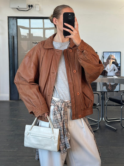 Vintage 1980s Leather Bomber Jacket - L