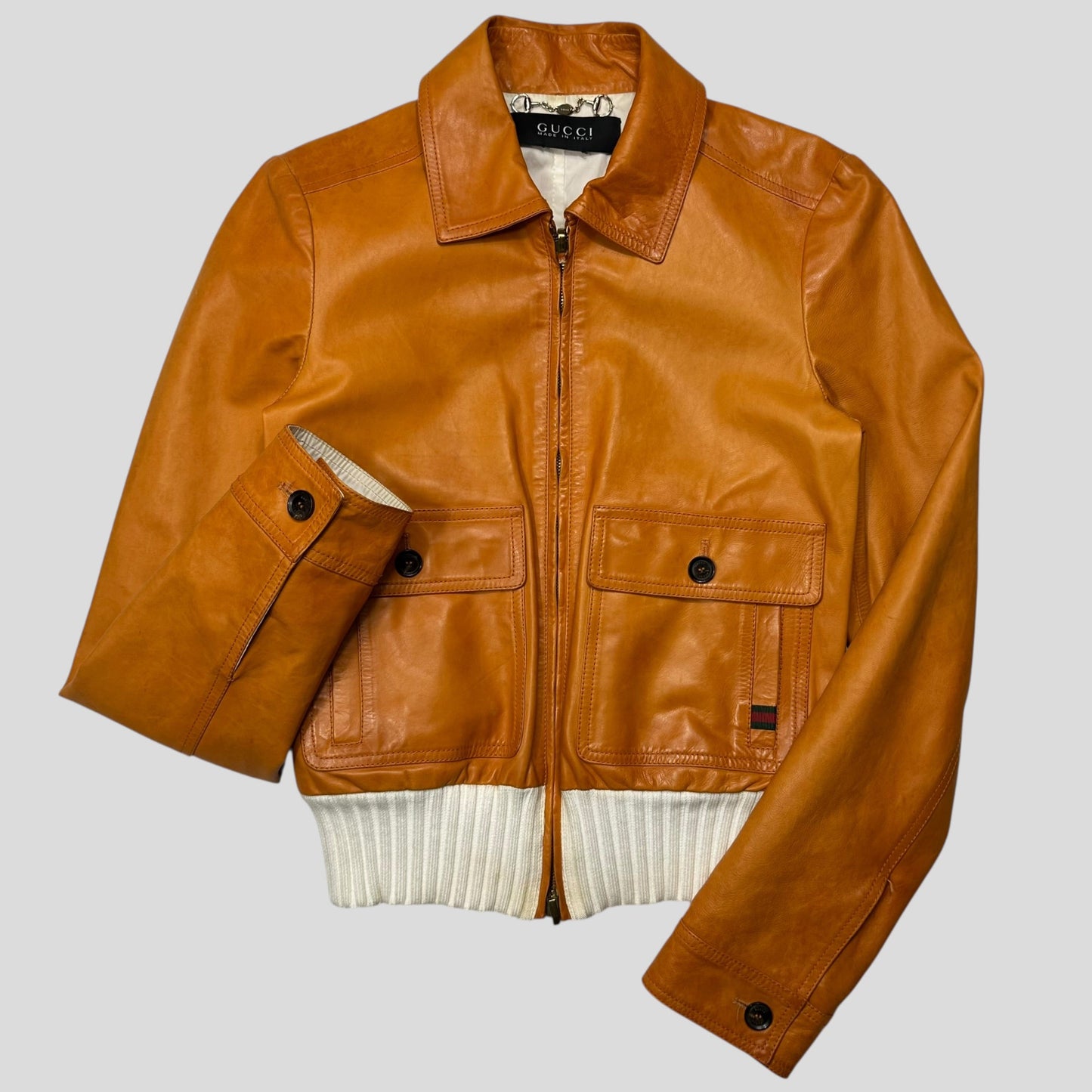 Gucci 2011 Leather Reversible Cropped Moto Biker Jacket - UK6/8