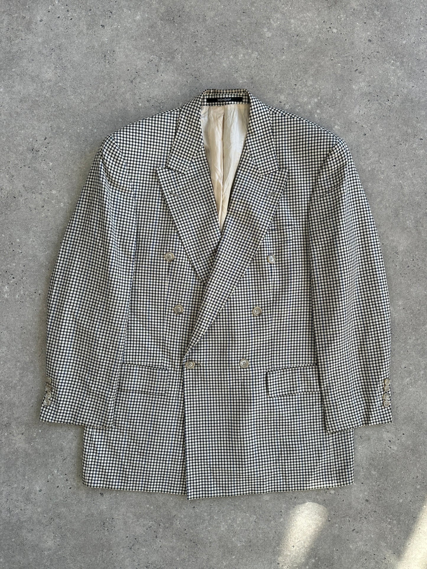 Yves Saint Laurent Pour Homme 1990s Wool Check Double Breasted Blazer - 40R/XL