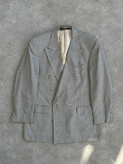 Yves Saint Laurent Pour Homme 1990s Wool Check Double Breasted Blazer - 40R/XL