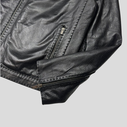 Fendi FF Textured Leather Exaggerated Stitch Moto Jacket - L