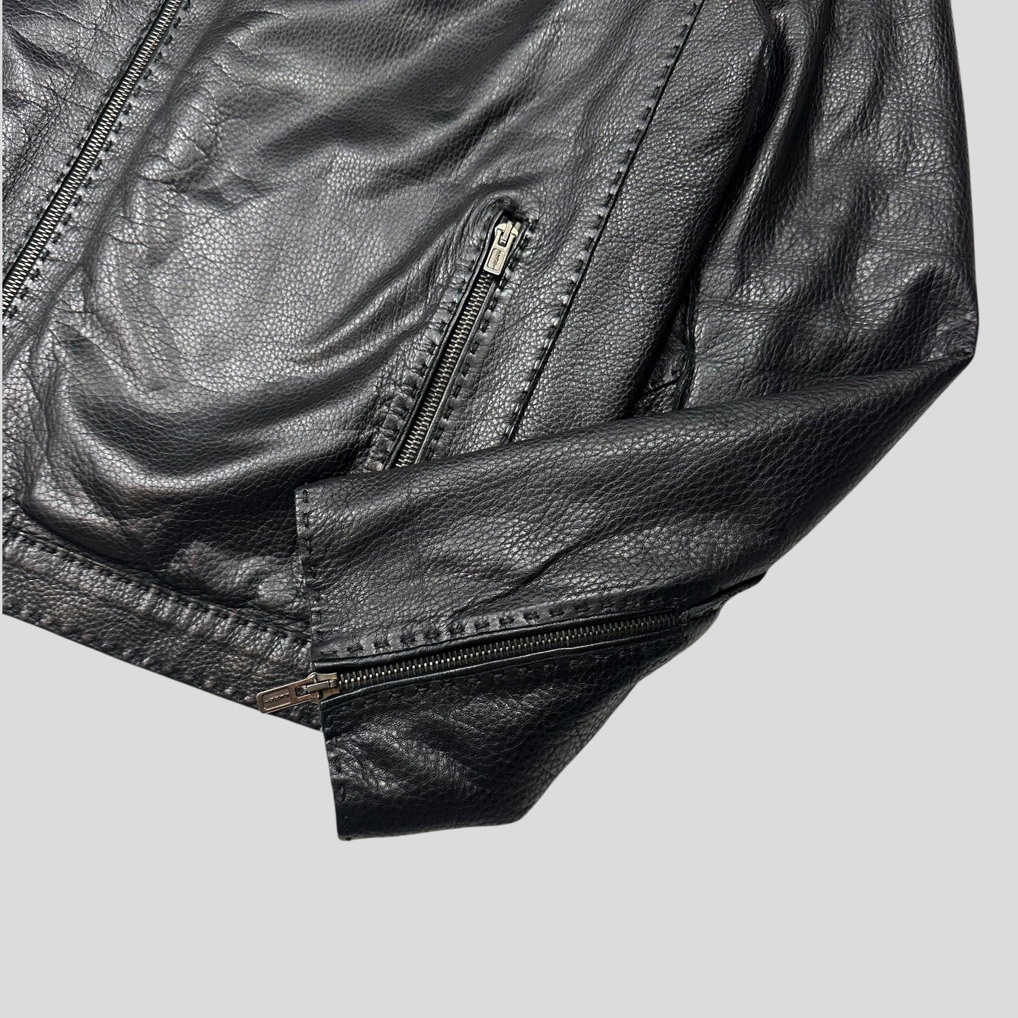 Fendi FF Textured Leather Exaggerated Stitch Moto Jacket - L | Default Title, Black