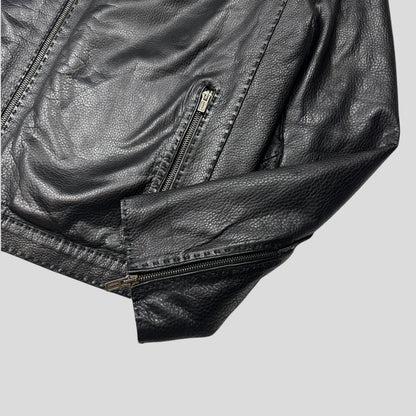Fendi FF Textured Leather Exaggerated Stitch Moto Jacket - L | Default Title, Black