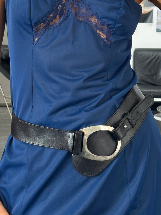 Italian Vintage 1990s Handmade Oval Chunky Leather Belt - W32