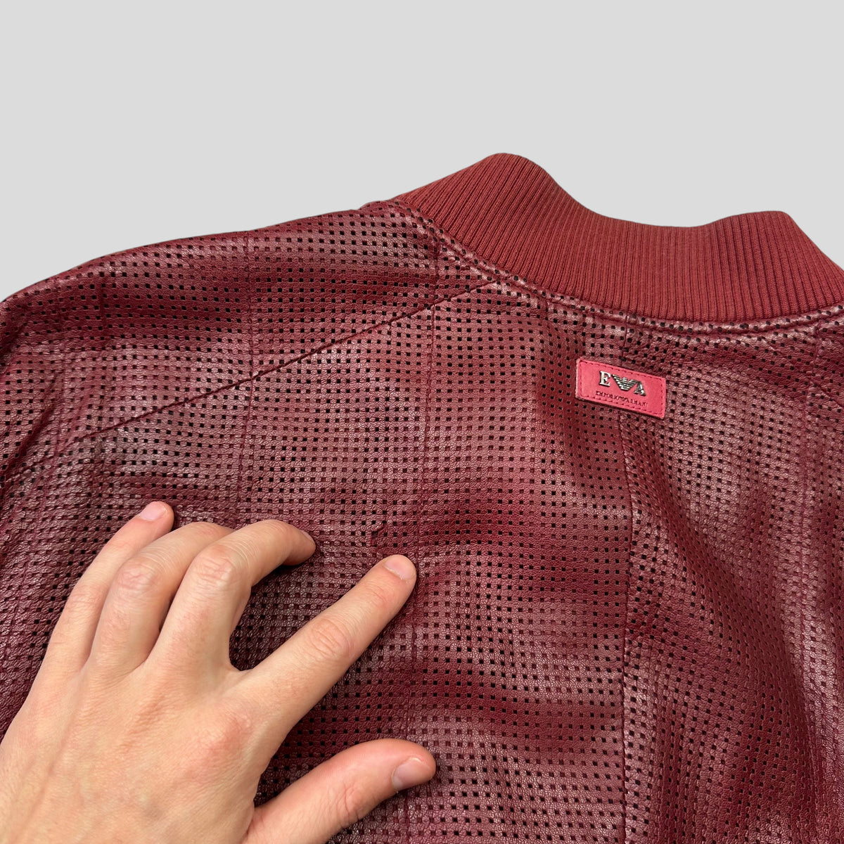 Emporio Armani 2009 Perforated Mesh Lambskin Leather Bomber - IT54 (L) | Burgundy