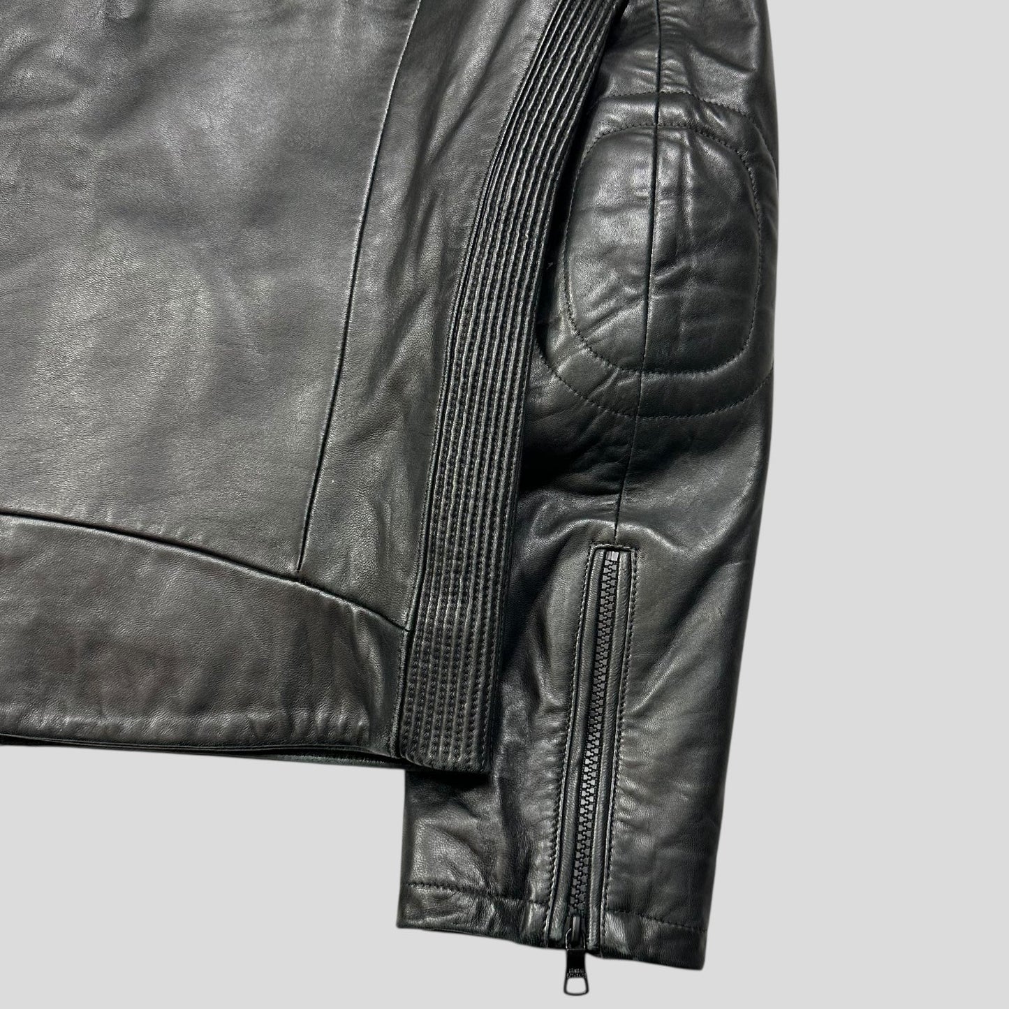 Armani Leather Moto Padded Biker Jacket - S
