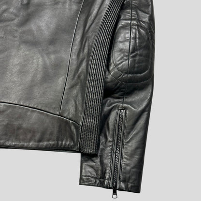 Armani Leather Moto Padded Biker Jacket - S