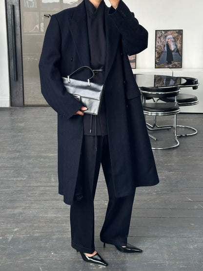 English Vintage 1990s Pure Wool Double Breasted Coat - XL