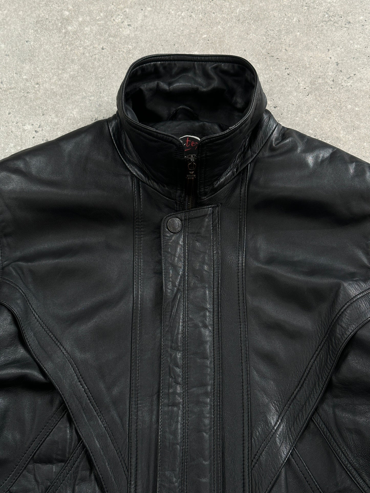 Vintage 1990s High Neck Leather Bomber Jacket - XL