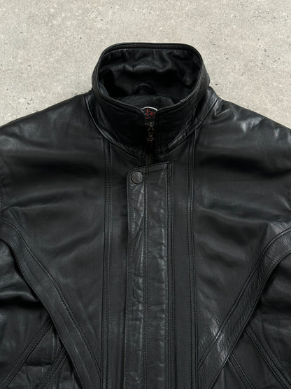 Vintage 1990s High Neck Leather Bomber Jacket - XL